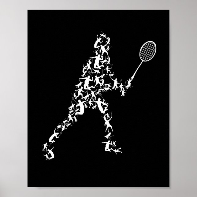 Badminton Player Silhouette Shuttlecock-Schläger Poster (Vorne)