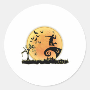 Badminton Player und Mond Silhouette Halloween Cos Runder Aufkleber
