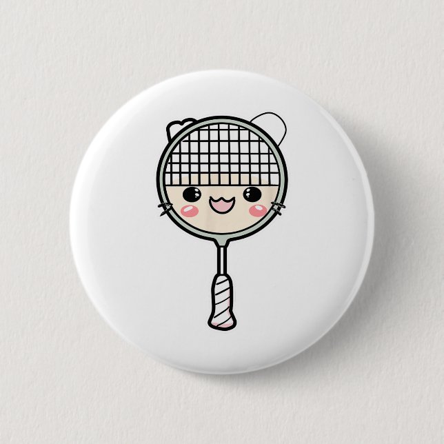 Badminton Racket Cartoon Face Shuttle Player Button (Vorderseite)