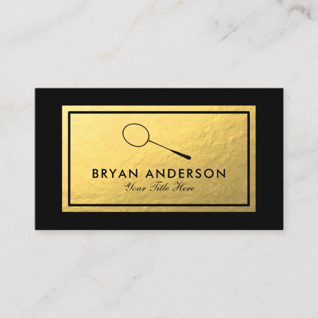 Badminton Racket - Imitate Gold Foil Business Card Visitenkarte (Vorderseite)