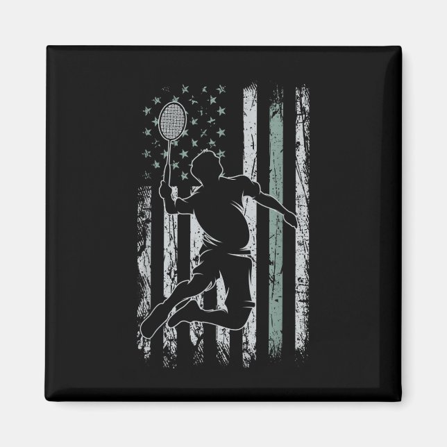 Badminton Retro Usa Flag Shuttle 4. Juli Badmi Magnet (Vorne)