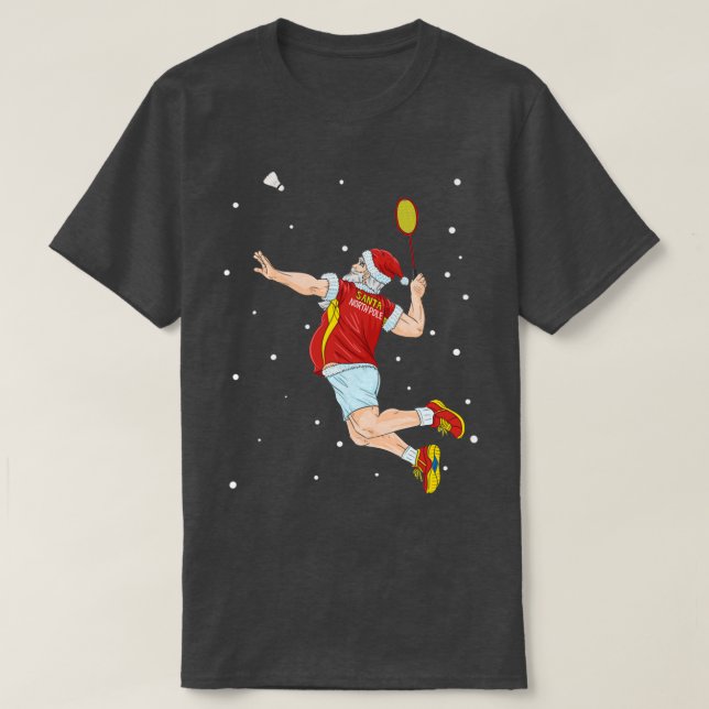 Badminton Santa Claus Shuttlecock Christmas T-Shirt (Design vorne)