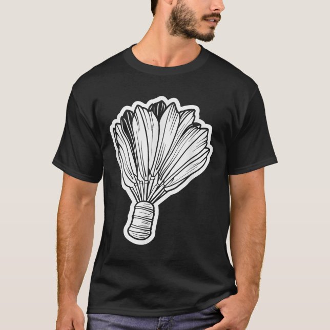 Badminton Shuttle Line Art T-Shirt (Vorderseite)
