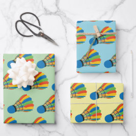 Badminton Shuttlecock Design Wrapping Paper Geschenkpapier Set
