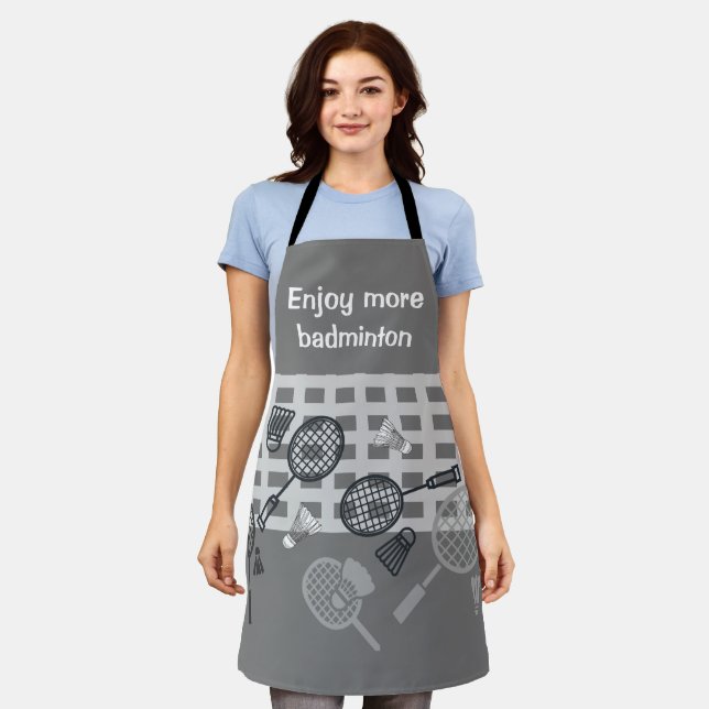 Badminton Shuttlescock schwarz-weiß auf grau Schürze (Getragen)