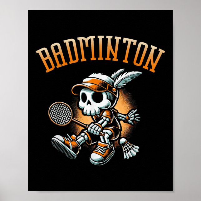 Badminton Skelett mit Racket und Shuttle Poster (Vorne)