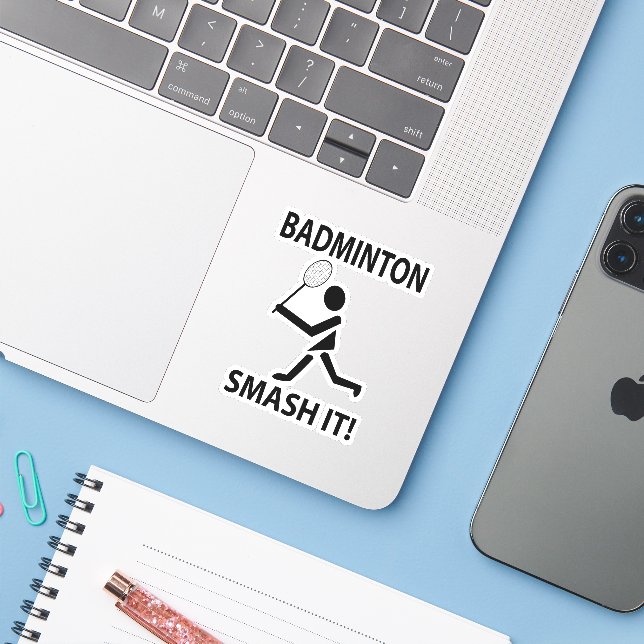 Badminton Smash It Sports Player Badminton Aufkleber (Laptop mit iPhone)