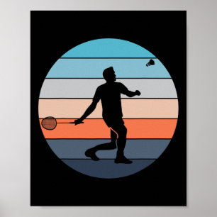 Badminton-Spieler-Schläger-Sport-Shuttle-Retro-Vin Poster