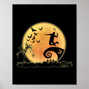 Badminton-Spieler und Mond-Silhouette Halloween-Ko Poster