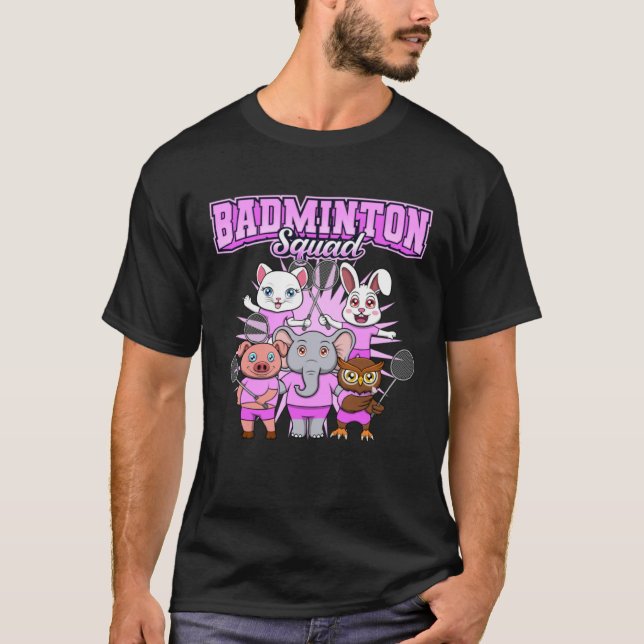 Badminton Squad Cute Animals Shuttlecock T-Shirt (Vorderseite)