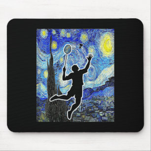 Badminton Starry Night Badminton Player Painting Mousepad