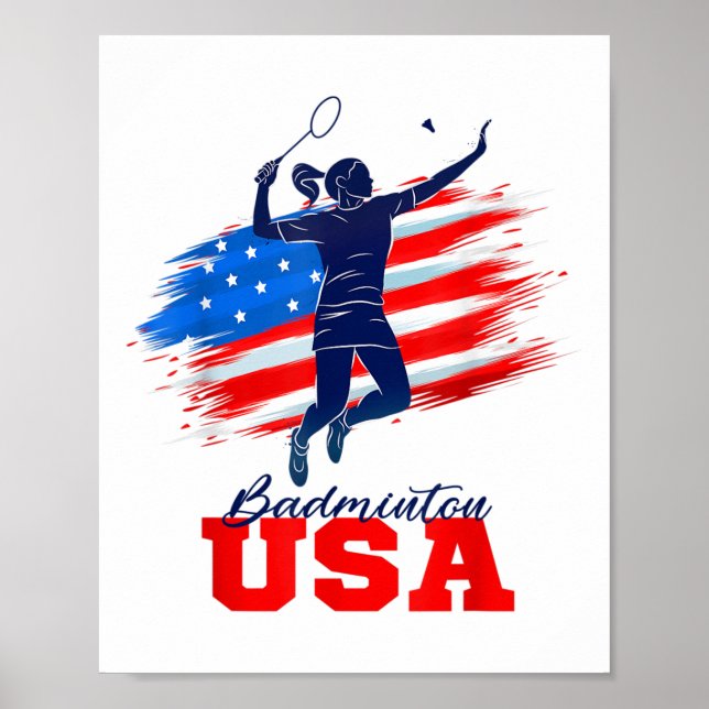Badminton Usa Support Team American Flag Sports Lo Poster (Vorne)