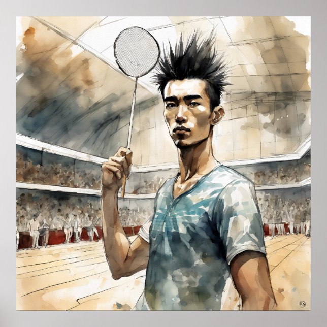 Badminton Watercolor Art Print Poster (Vorne)