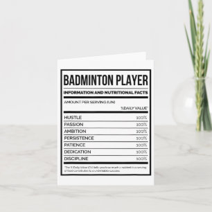 Badmintonspieler-Informationen und Ernährungsfakte Karte