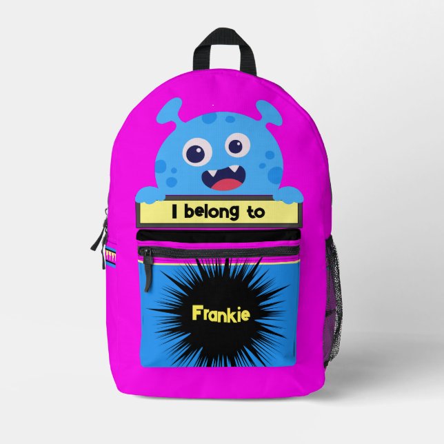 Bag Buddy Blue Happy Monster Personalisierter Back Bedruckter Rucksack (Vorderseite)