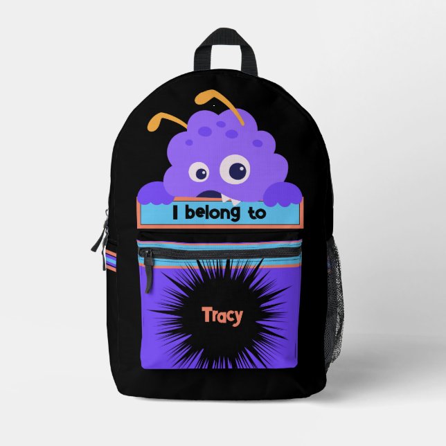 Bag Buddy Fun Lila Monster Personalisierter Rucksa Bedruckter Rucksack (Vorderseite)