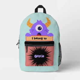 Bag Buddy Niedlich Lila Monster Personalisiert Bedruckter Rucksack