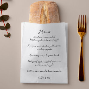 Bag für Whimsishandgeschriebenes Menü mit Bäckerei Geschenktütchen