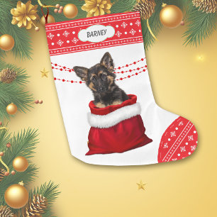 Bag German Shepherd Welppy Snowflake Border Großer Weihnachtsstrumpf