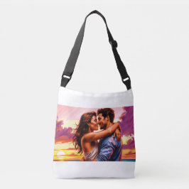 bag with romantic print of two lovers tragetaschen mit langen trägern