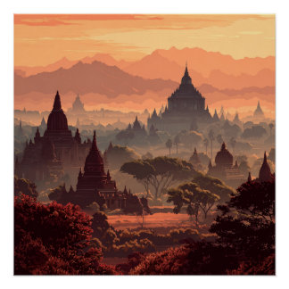 Bagan Myanmar Antike Tempel Vintage  Poster