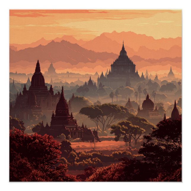 Bagan Myanmar Antike Tempel Vintage  Poster (Vorderseite)
