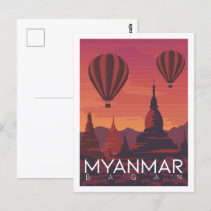 Bagan Myanmar Bekannter Reiseort Illustration Postkarte