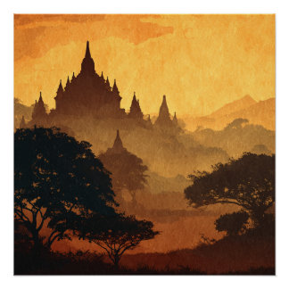 Bagan Myanmar Luxuspalast Vintage Poster