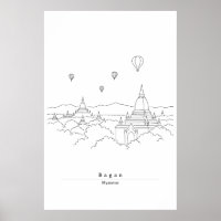 Bagan Myanmar Minimalistische Linienkunst Poster |