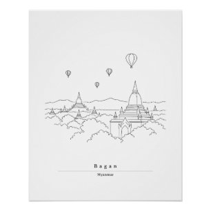 Bagan Myanmar Minimalistische Linienkunst Poster
