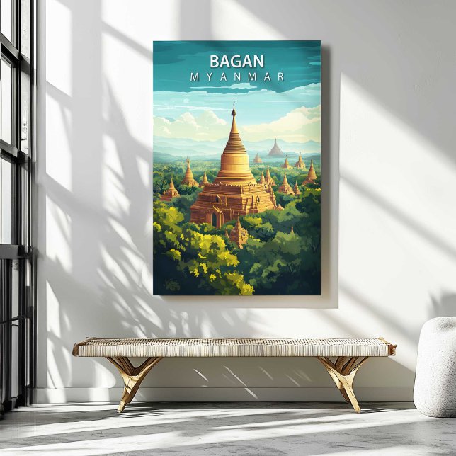 Bagan Myanmar Reiseplakat Leinwand Wandkunst (Bagan Myanmar Travel Poster Canvas Wall Art by TinkPrints.)
