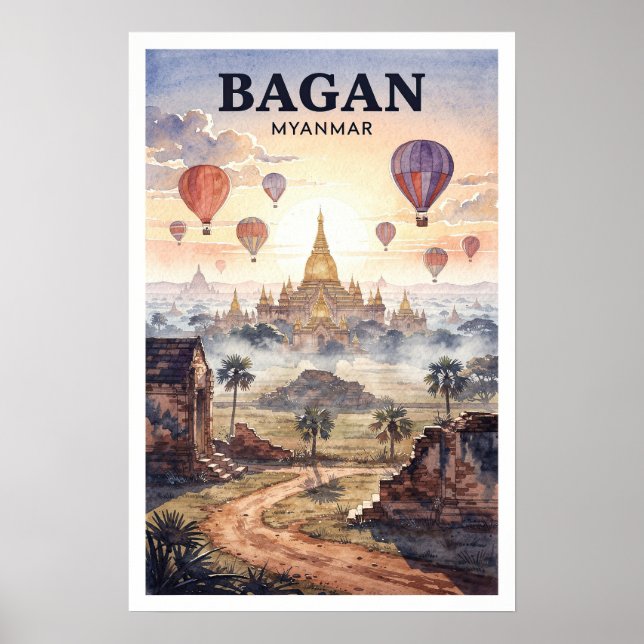 Bagan Myanmar Vintage Reise Poster (Vorne)