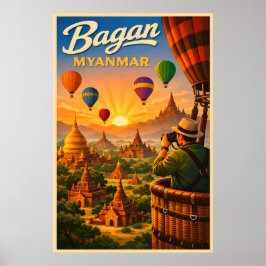 Bagan Myanmar - Vintage Reise Poster