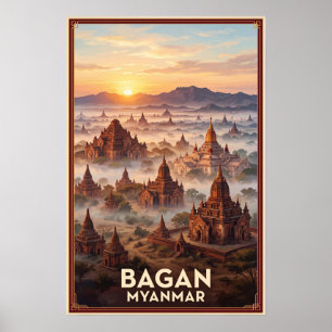 Bagan Myanmar Vintage Retro Reise Poster