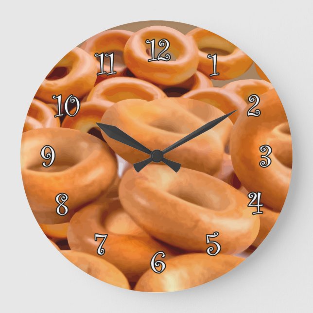 Bagels Theme Kitchen Clocks Große Wanduhr (Vorderseite)