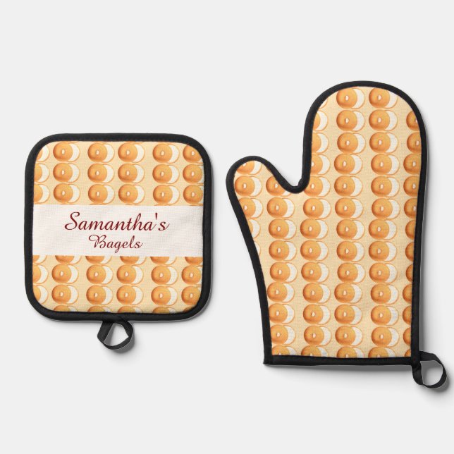 Bagels und Creme Ofenhandschuh & Topflappen-Set (Vorderseite)
