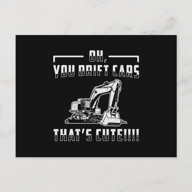 Bagger Drift Cars Niedlich Dig Construction Worker Postkarte (Vorderseite)