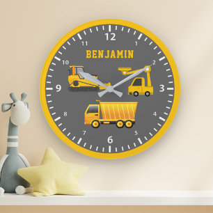 Bagger Muldenkipper Bau Thema Kinderzimmer Große Wanduhr