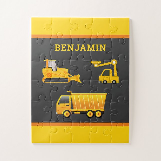 Bagger Muldenkipper Konstruktionsthema Kindername Puzzle (Vertikal)