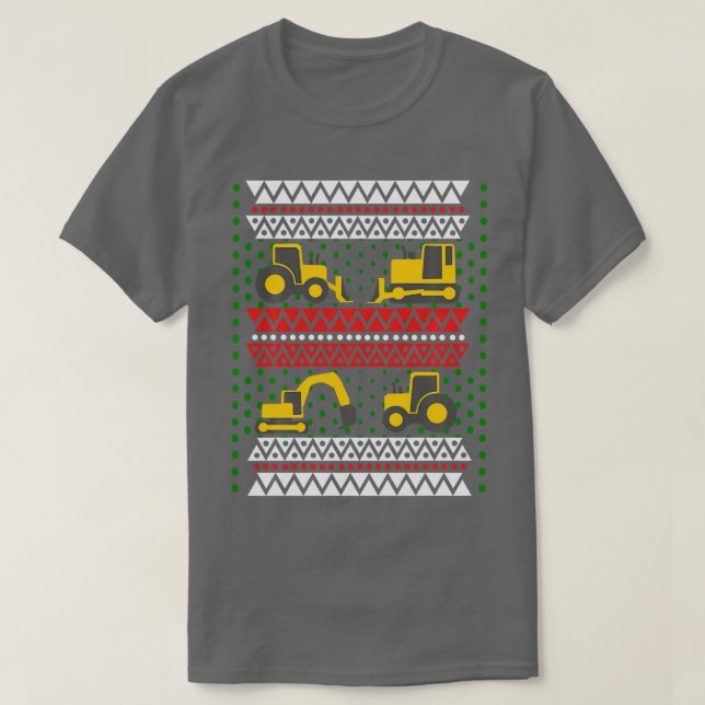 Bagger Tractor Bulldozer Weihnachten Ugly Sweater T-Shirt (Design vorne)