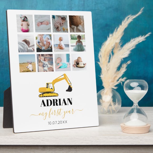 Bagger Truck Baby erstes Jahr Foto Collage Fotoplatte (Seite)