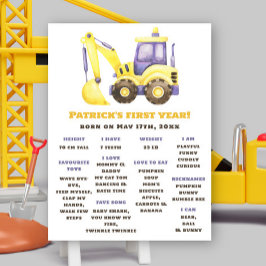 Bagger Truck Erster Geburtstag Meilenstein Geburts Poster