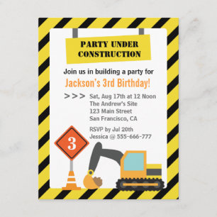 Baggerbau Thema Kindergeburtstag Party Einladung