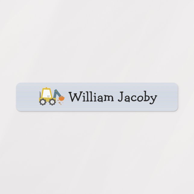 Baggerbau Truck Blue Stri Namensschilder Etiketten (Design 1)