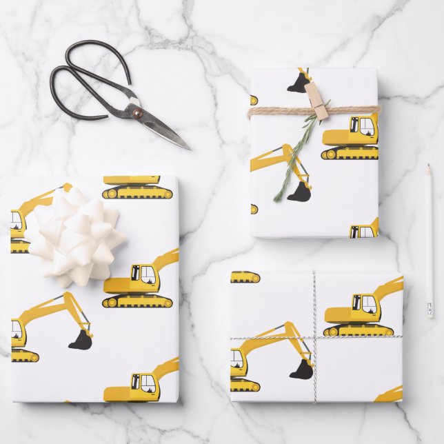 Baggerbauwagen Geschenkpapier Set (Vorderseite)