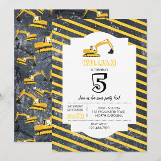 Baggerbauwagen und -werkzeuge zum Geburtstag Einladung