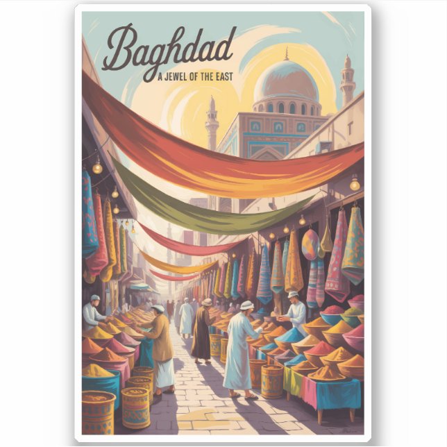 Baghdad Iraq Illustration Travel Art Vintage Aufkleber (Vorderseite)