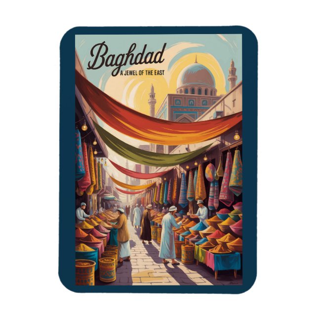 Baghdad Iraq Illustration Travel Art Vintage Magnet (Vertikal)