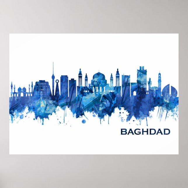 Baghdad Iraq Skyline Blue Poster (Vorne)