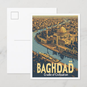 Baghdad Iraq Vintag Art Travel Illustration Postkarte
